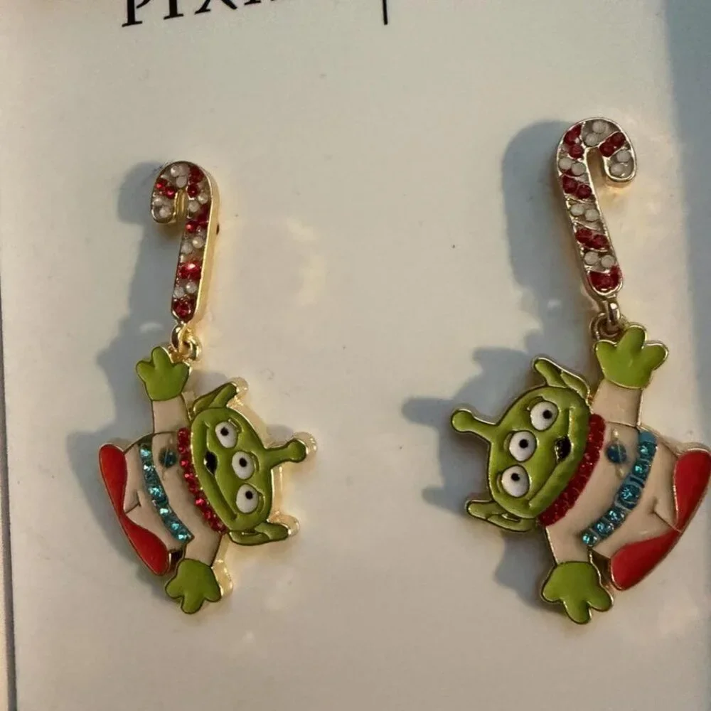 Pixar x BaubleBar Alien Candy Cane Earrings,